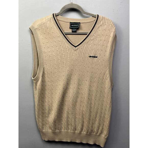 Bolle Golf Pullover Sweater Vest Mens Large Tan‎ Black Embroidered Cable - Picture 1 of 7